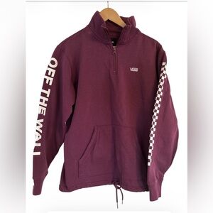 Vans Men's Burgundy Quarter Zip Pullover with Sleeve 'OFF THE WALL' SZ S